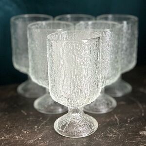 Set of 6 Indiana Glass Crystal Ice Vintage Wine Glasses